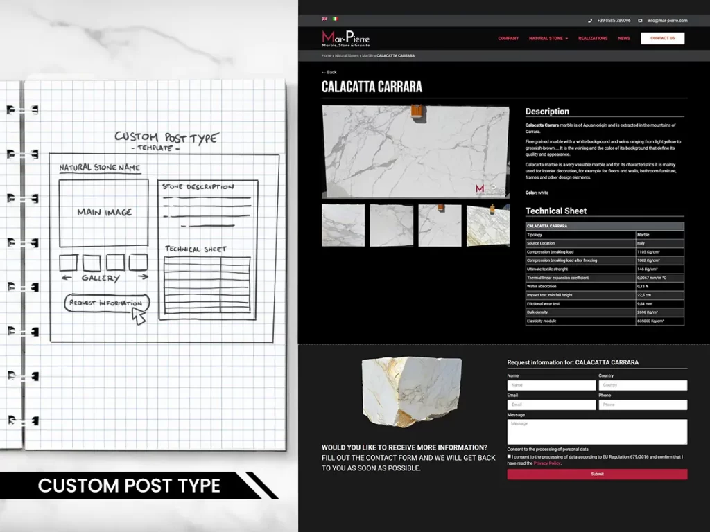 Custom Post Type - Sito web per impresa di commercio pietre naturali
